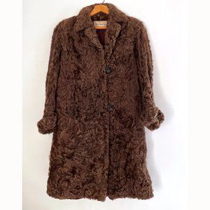 Vintage Brown Light Malay Astrakhan Lamb Sheep Hollander Dyed Fur Coat